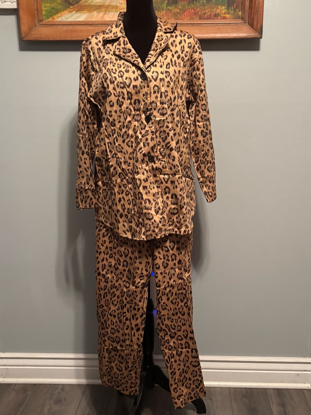 Lauren Ralph Lauren Women’s Leopard-Print Pajama Set Brown and Black Sz M NWOT